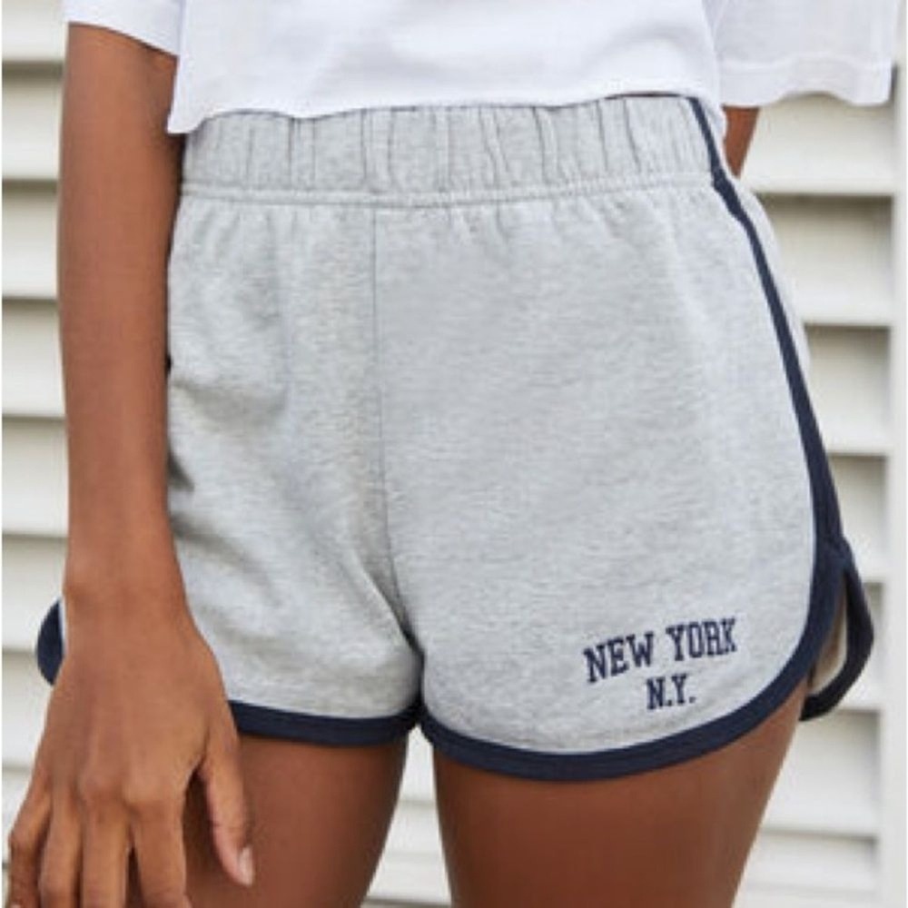 Brandy Melville New York NY Grey Dolphin Shorts Navy Trim One Size Loungewear